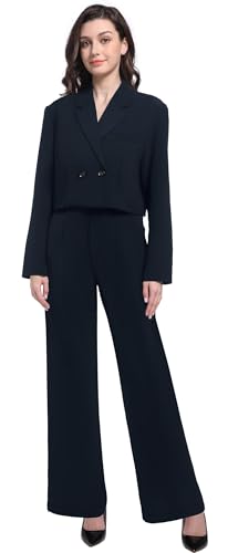 Gowjog Survêtement pour femme - Coupe ajustée - Blazer élégant - Avec jambes larges, Noir , L