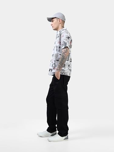 Image of StitchX Men's Half Sleeve Textured Cotton Newspaper Printed Shirt