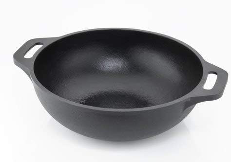 Embassy Cast Iron Kadhai/Wok Pan, Pre-Seasoned Cookware, 10.5 Inches