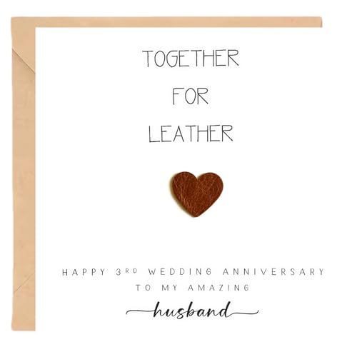 3rd Wedding Anniversary Card with Envelope - Together for Leather - Leather Wedding Anniversary Gi/fts for Husband - Third Anniversary Card & Gift for Men