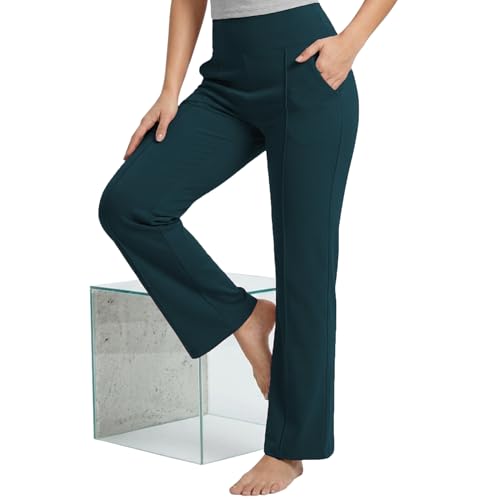 Image of NINQ Women High Waist Flare Pants Lite Regular | Smart Casual Korean Trouser for Office Wear, Gym, Sports, Travel & Daily Styling