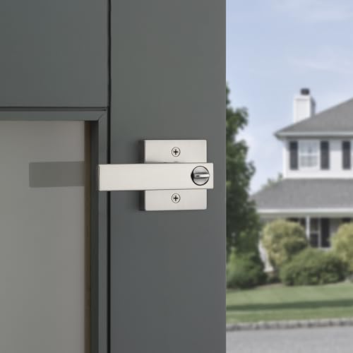 Image of Kwikset Singapore Entry Door Handle with Lock and Key, Secure Keyed Reversible Lever Exterior, For Front Entrance and Bedrooms, Satin Nickel, Pick Resistant Smartkey Rekey Security and Microban