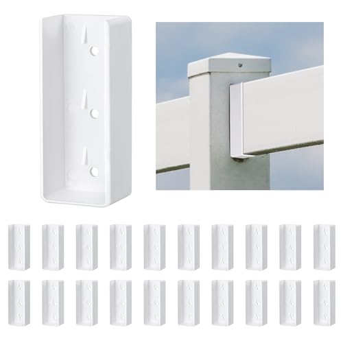 Nuanchu 20 Pcs Vinyl Fence Brackets White 1.5 x 5.5 Vinyl Fence Rail Mount Brackets Bulk U Mount Bracket Kit for Railings Fences Walls