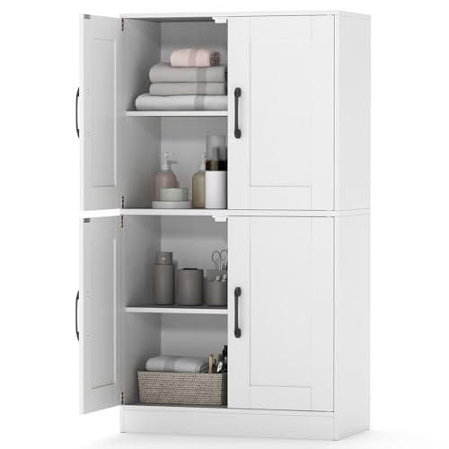 KOMFOTTEU Aparador Alto de Cocina, Mueble Buffet con Puertas y Estantes Ajustables, Armario Despensa con Dispositivo Antivuelco, para Salón, Entrada, Baño, 60 x 30 x 110 cm (Blanco)