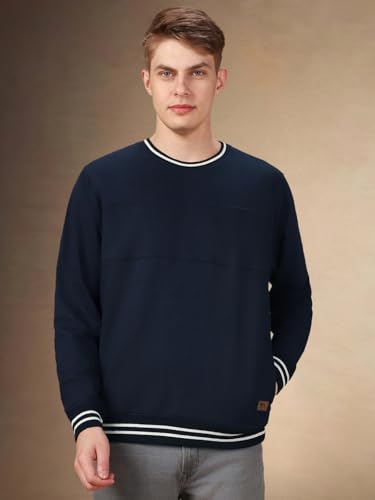 Image of Dennis Lingo Men Solid Polycotton Regular Fit Full Sleeves Pullover Sweatshirts