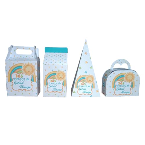 Kit 32 Caixinhas Surpresa Personalizadas 365 Sorrisos Azul Lembrancinhas Aniversário de Um Ano
