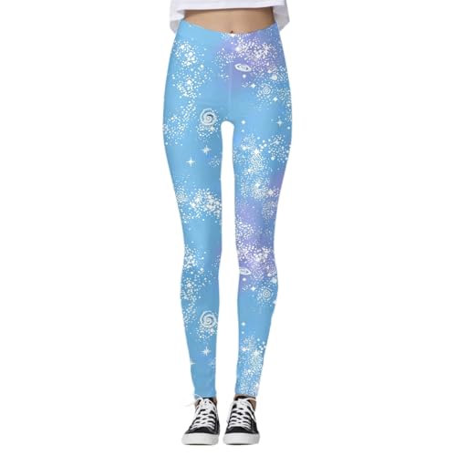 Fashion Carnival 2026 Leggings casuales con estampado de estrellas galaxias – Pantalones de entrenamiento de corte alto para correr fitness, azul claro, XXL