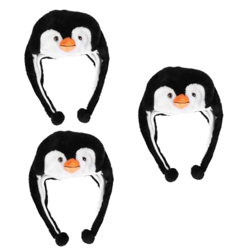 LIFKOME Lot De 3 Chapeaux Pingouin Confortables Et Douillets Pour Garçons Et Filles En Peluche À Capuche Pour Habiller La Famille
