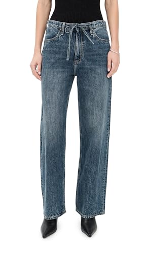 rag & bone Women's Phoebe Drawstring Wide Jeans, Delcan, Blue, S