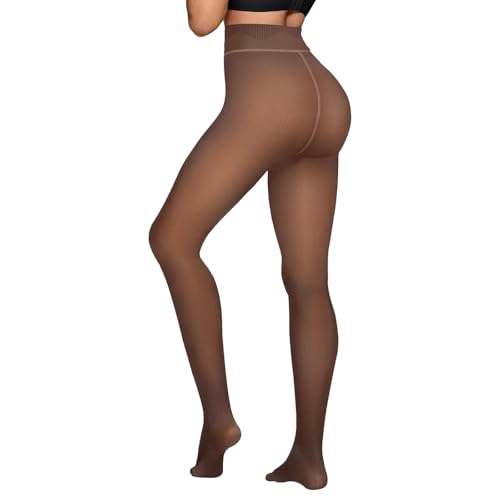 Image of X-CHENG Fleece Lined Tights Sheer Women - Fake Translucent Warm Pantyhose Leggings Sheer Thick Tights for Winter