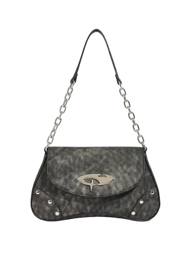 QWINEE Women's Y2K Studded Denim Shoulder Bag Flap Chain Strap Small Underarm Purse Street Handbags