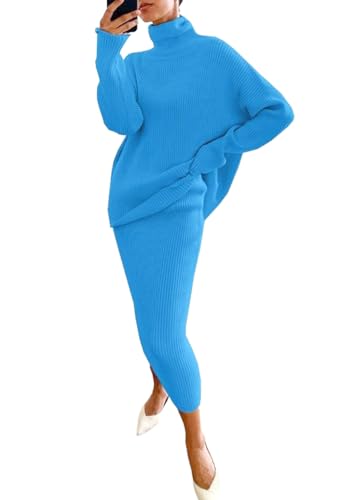 Image of chouyatou Women's Chunky 2 Piece Outfits Turtleneck Knit Sweater and Maxi Bodycon Skirt Sets