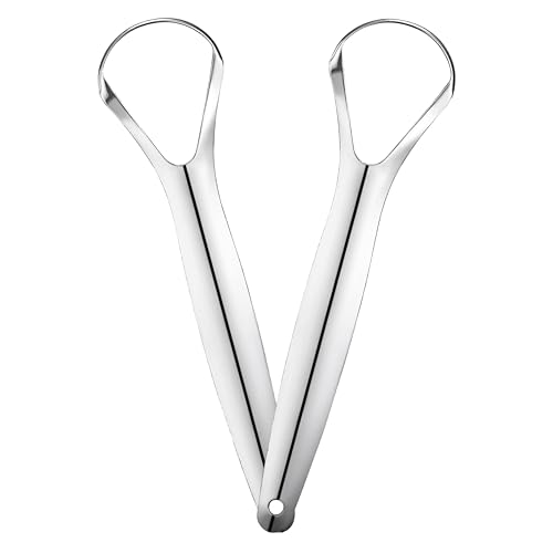 Image of 2 pcs spoon shap Tongue Scraper, 100% Useful Surgical Stainless Steel Tongue Cleaner for Both Adults and Kids, Professional Reduce Bad Breath Metal Tongue Scrapers, Help Your Oral Hygiene