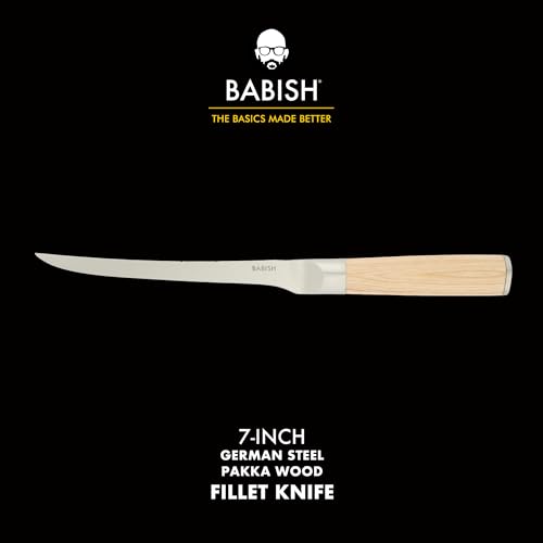 Image of Babish 1.4116 German Stainless Steel Boning & Fillet Knife with Light Pakka Wood Handle - 6-Inch Full-Tang Flexible Kitchen Knife for Meat, Poultry, Fish & Precision Butchering