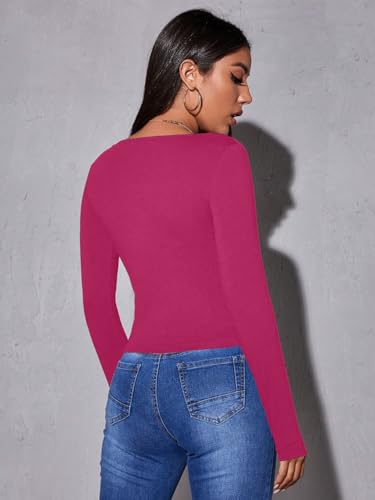 Image of Aahwan Women Cotton Blend Solid V-Neck Full Sleeves Fitted Tee Top