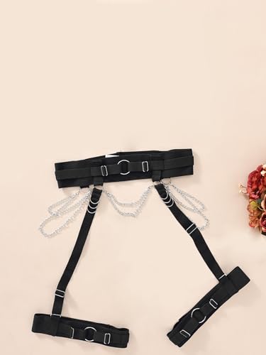 Image of Alrovetoney Sexy Lingerie Set For Women With Garter Belt 5 Pieces Strappy Bra and Panty Set Adjustable With Chain