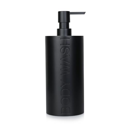 Indecor Home Matte Black Body Wash Dispenser Luxurious Refillable Pump Bottle with Embossed Text, Durable Construction for Bathroom and Shower