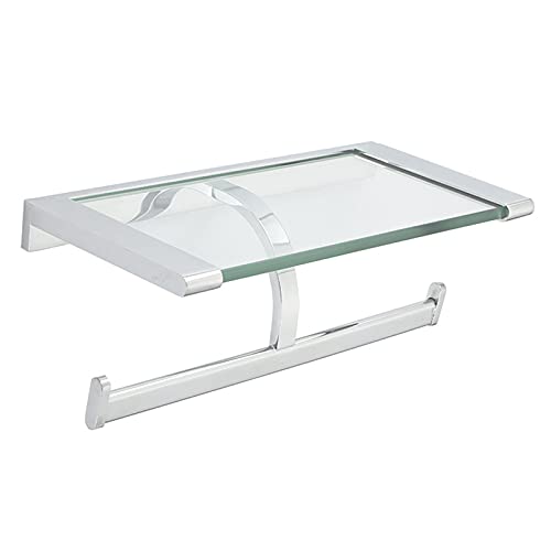 Ksunun Double Porte Papier Toilette avec Étagère, Laiton Mural Porte Rouleau Forage Dérouleur Papier Toilette Chrome Porte-Papier Hygiénique Cover