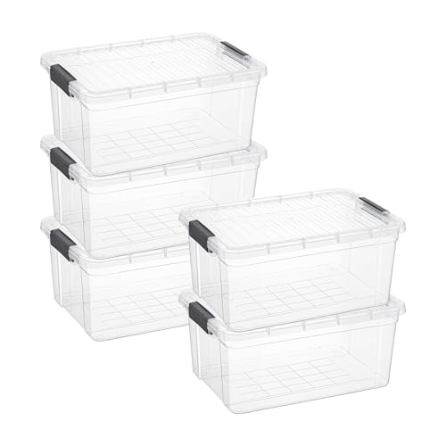 Image of Superio 21 Quart Clear Plastic Storage Boxes with Lids, Stackable Organizer Containers, BPA-Free Storage Bins for Home, Office, School & Dorm, 5 Pack