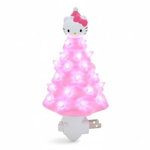 Ukonic Sanrio Hello Kitty Pink 6-Inch Ceramic Christmas Tree Plug-in Nightlight LED Mood Light