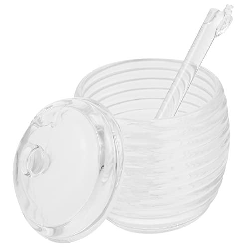 Veemoon Honey Pot with Stirring Stick Crystal Glass Honey Jar Honey Dispenser for Kitchen