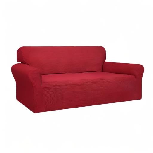 Image of Easy-Going 100% Waterproof Couch Cover, 3 Cushion Oversized Sofa Cover | Leakproof Sofa Slipcover, Stretch Jacquard Furniture Protector Against Stain Spill from Kids, Pets, Dog, Christmas Red