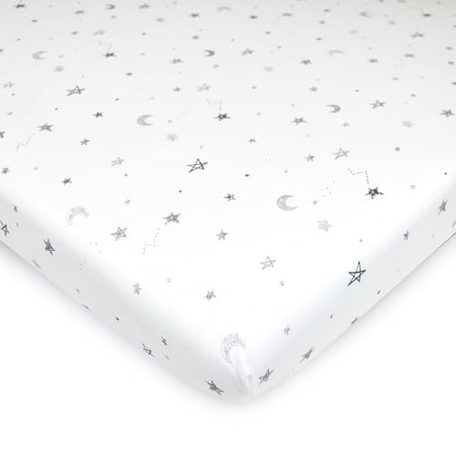 Image of TL Care Printed 100% Natural Cotton Jersey Knit 18 x 36 Cradle /Bassinet Sheet - Fitted, Gray Stars and Moons, Soft Breathable, for Boys and Girls