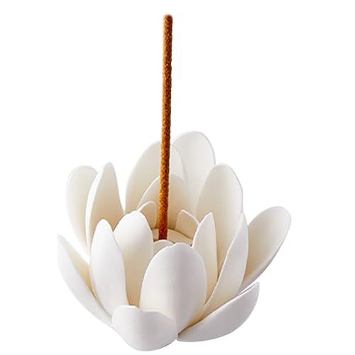GORGECRAFT Ceramic White Lotus Incense Burner Flower Cone Incense Sticks Holder Handmade Porcelain Petals Style Coil Base Support Stand for Yoga Studio Living Room Home Fragrance Decoration GORGECRAFT Ceramic White Lotus Incense Burner Flower Cone Incense Sticks Holder Handmade Porcelain Petals Style Coil Base Support Stand for Yoga Studio Living Room Home Fragrance Decoration