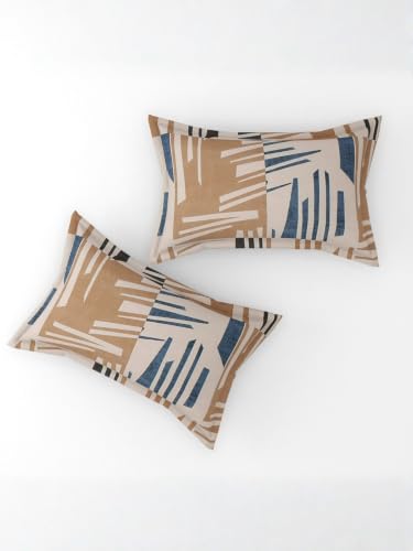 Image of Florida Brown Abstract Geometric Printed Double Bedsheet with 2 Pillow Covers, 150 TC Polycotton Bed Sheet (228 x 245 cm)