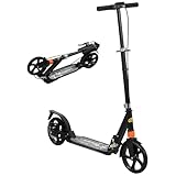 Qaba Kids Scooter, Foldable Kick Scooter with 4 Adjustable Heights, Shock Absorption, Double Brakes, Gift for Boys & Girls Ages 6–12 Years, Black