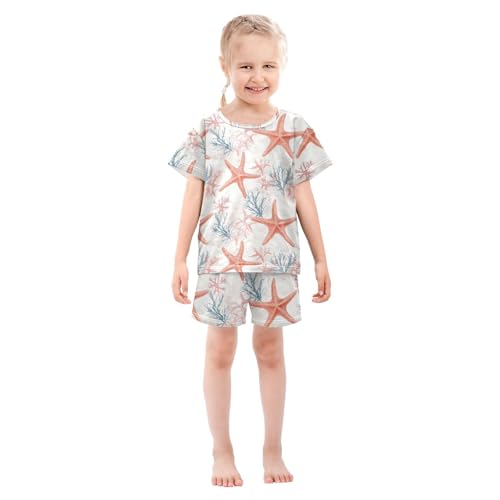 ALAZA Vintage Starfishes Coral Pajama Set Short Sleeve Sleepwear Soft Lounge Nightwear3