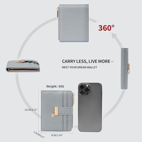 Image of Pomelo Best Wallet Women Bifold Leather Wallets for Women Credit Card Holder with ID Window Zipper Coin Pocket Blue Gray