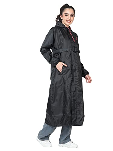 Image of FabSeasons Waterproof Long /Full Raincoat for Women with Adjustable Hood and Reflector at Back for Night Visibility. Pack Contains Top and Storage Bag