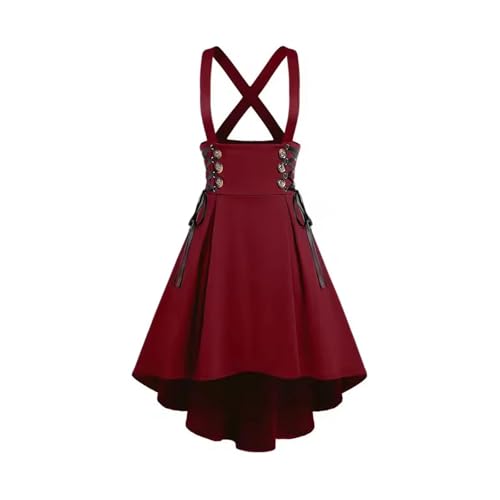 Overall Dress Plus Size Buttons Lace-up High Low Suspenders Skirt Women Wearable Back Zipper Fly Asymmetrical Strap(Purple,XS_Medieval)4