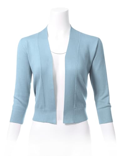 Image of Allsense Women's 3 /4 Sleeve Cropped Shrug Cardigan | Classic Bolero, Open-Front, Lightweight Soft Fine Knit Cover Up