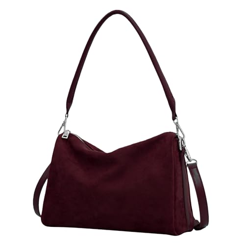 Image of Suede Tote Bags for Women, Suede Purse Handbag Vintage Slouchy Hobo Shoulder Crossbody Bag