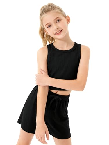 Image of NEW 6-14Y Tween Girls Stretchy Rib Knit Outfit Rayon Tank & Shorts Set Casual Lounge Playwear