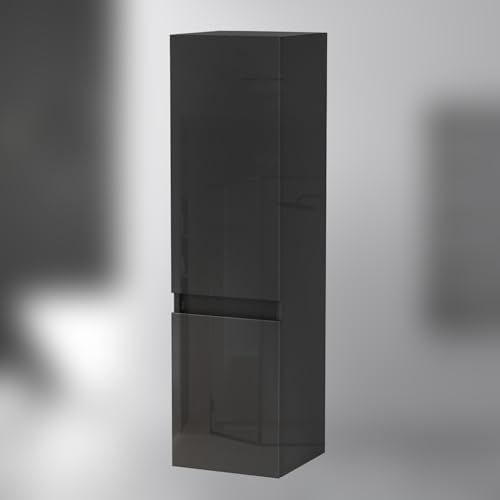 Aica Meuble Colonne de Salle de Bain 30 x 110cm Noir Brillant - 2 Portes - Design épuré Moderne - Suspendu