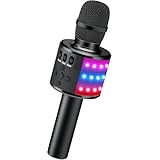 Verkstar カラオケマイク Bluetooth ワイヤレスマイク ブルートゥースマイク 録音可能 LEDライト付き&イヤフォンジャック付き TFカード機能 Android/iPhone/PCに対応 日本語説明書 ブラック