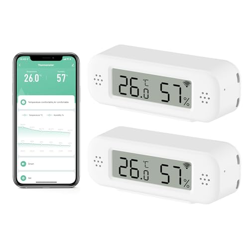 Chatthen Thermomètre Connecté Wifi, Hygrometre Connecté avec Alarme Intelligente, Stockage Exportation Gratuite de Données, Compatible avec Smart Life,...