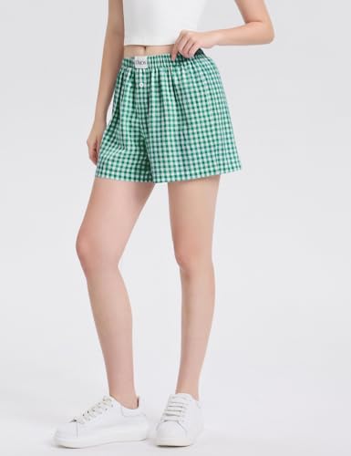 Image of LOMON Womens Boxer Shorts Casual Summer 2026 Pajama Lounge Sleep Pj Gingham Plaid Shorts Y2K Beach Bottoms