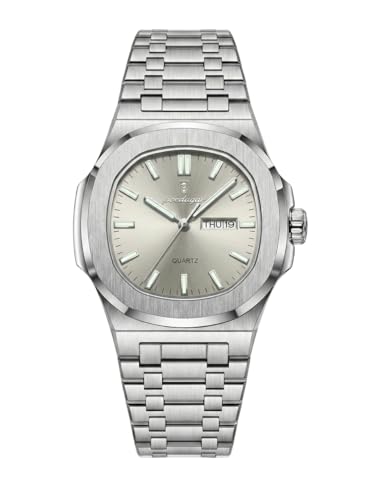 celegance Reloj Cuadrado Hombre 40mm, Acero Inoxidable, Resistente al Agua, Luminoso, con Fecha, De Cuarzo, A la Moda, Lujoso, Incluye Kit de Ajuste de Correa (Gris)