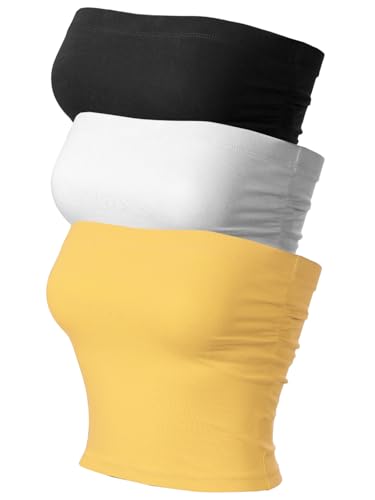 Image of MixMatchy Women's 3 Pack Tube Top Built-in Bra Strapless Ruched Bandeau