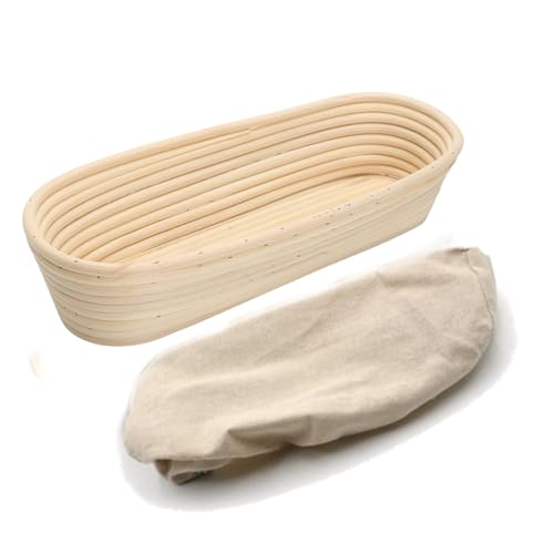 dDanke Oval Bread Proofing Basket Set with Linen Liner Natural Rattan Dough Fermentation Basket (Medium)