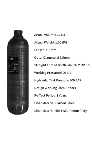 TUXING 4500Psi Pcp Carbon Fiber Air Tank,1.1L/67Cu in/1100CC Pcp Air Tank,High Pressure Composite Air Cylinder for Pcp Air Rifle Gun Scuba Air Cylinder - Image 9