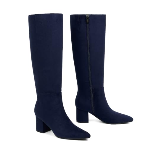 Image of Easyfox Womens Knee High Boots Chunky Low Heel Pointed Toe Tall Long Boots