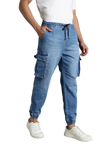 Image of INKD Men's Regular Fit Joggers - Mid -Rise | Cotton Blend | Stretchable Fabric| Elasticated Waistband | Jeans for Men (Available in Plus Sizes)