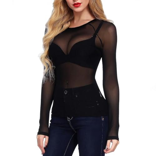 Buauty Black Sheer Tops for Women,Mesh...