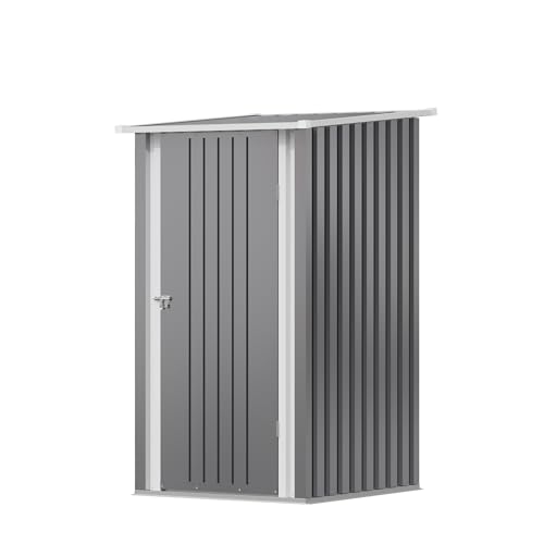 Devoko Metal Garden Shed, 96 x 98 x 160 cm, shed with lean-to roof, robust and rust-proof, work gloves included, lockable swing door, small steel garden shed for