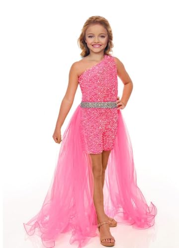 Fun Fashion Pageant One Shoulder Beads Girls Sequin Romper with Attached Cape Birthday Pageant Dress for Girls2